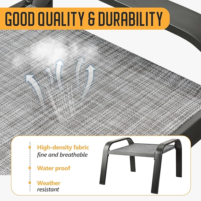 Deugold Outdoor Patio Footstools Patio Chairs Texliene Waterproof Ottomans Side Table for Backyard Grey 2 Set