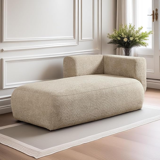 ZEKOKO Boucle Chaise Lounge Chair Indoor Comfy Fluffy Lounge Sofa Upholstered Chaise Lounge Modern Lounge Chair Indoor for Living Room Bedroom Office(Left Hand, Camel)