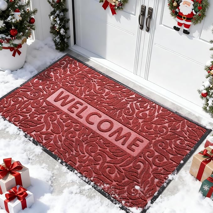 Yimobra Large Welcome Mat 60x36, Waterproof Non-Slip Outdoor Mats for Front Door Outside Entrance, Low-Profile Entryway Mat Indoor for Garage Patio, Wine Red