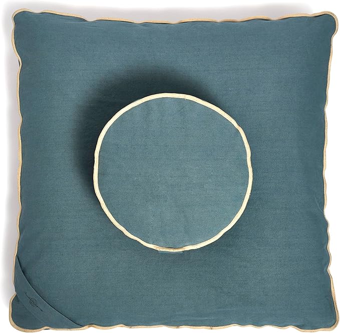 Meditation Cushion Set by renoo - Durable Comfortable Organic Cotton, Linen, Hemp - Modern Zafu Zabuton - Buckwheat Kapok Filled Floor Pillow Yoga Bolster in 15 Colors Washable Cover