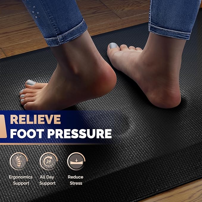 FEATOL Anti Fatigue Mat for Standing, 9/10 Extra Thick Ergonomic Standing Desk Mat, Comfort & Durable Memory Foam Standing Mat at Home,Office All Day (17" x 24", Black, 1PC)