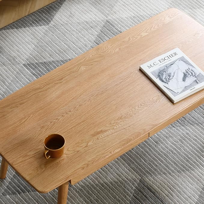 HanStrong 39.37" Center Coffee Table 100% Solid Wood Top Plate Desk Study Desk Work from Home with Storage Shelf,Oak