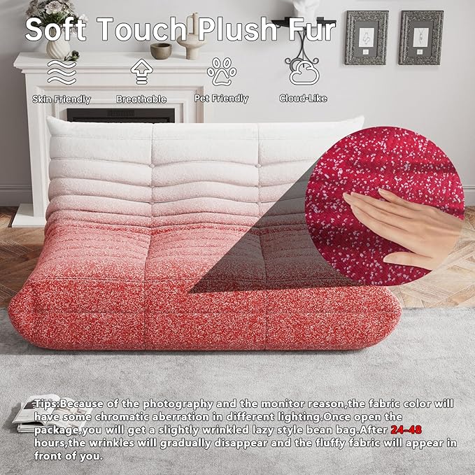 Bean Bag Chairs for Adults, Memory Foam Couch Loveseat Sofa Chair, Soft Teddy Material Cozy Comfy Reading Nook Chairs, Floor Chair for Living Room Bedroom Office(Pink+White)