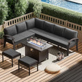 RTDTD Aluminum Outdoor Patio Furniture Set,8 Seats Patio Conversation Sets with 45" Propane Fire Pit Table,Metal Patio Sectional Furniture Set with Ottomans,Grey