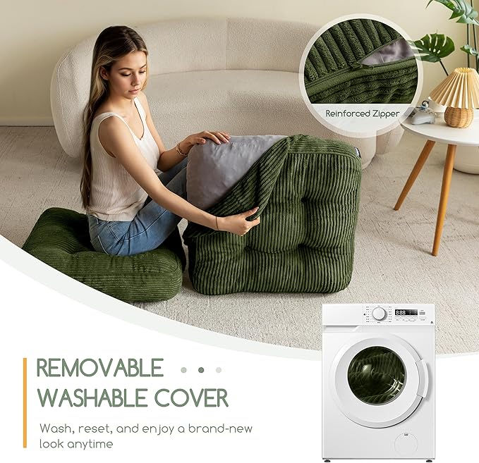 Washable Floor Pillow Cushion for Adults, Meditation Cushion Pillow, Large Square Floor Sitting, Removable Tufted Corduroy Cover, for Tatami Living Room or Yoga, 22x22 Inch, 2Pack, Machine Washable