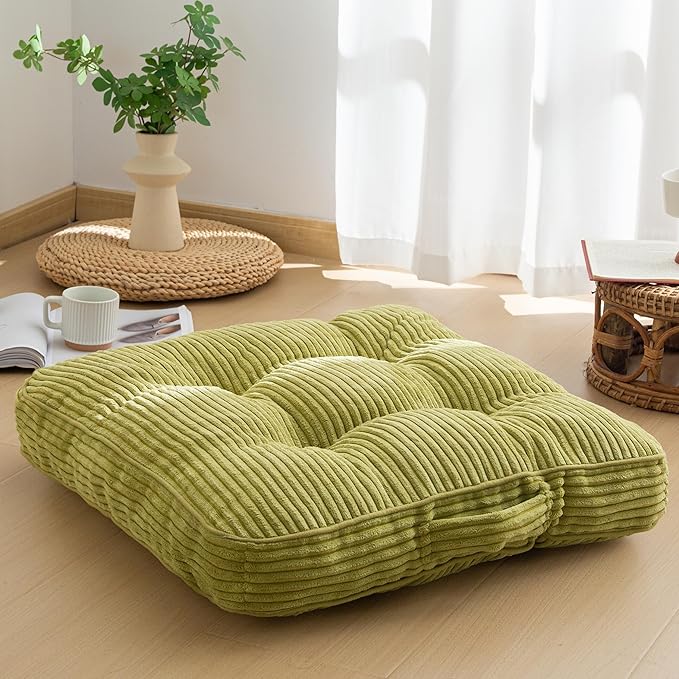 HIGOGOGO Washable Floor Pillow Cushion for Adults, Meditation Cushion Pillow, Large Square Floor Sitting, Removable Tufted Corduroy Cover, for Tatami Living Room or Yoga, 22x22 Inch, Machine Washable