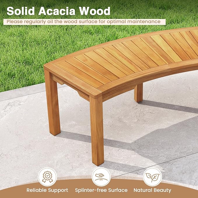 Tangkula Outdoor Curved Bench, Acacia Wood Fire Pit Bench w/Slatted Seat, Patio Backless 2-Person Seating for Porch, Yard, Garden, 800 LBS Max Load, Oil Painted (7, 45")