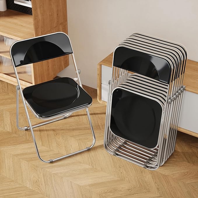 Folding Chair 8 Pack Acrylic Foldable Portable Plastic Chair,Easy to Use and Store Comfortable Portable Party Chairs for Home,Office,Party,Comfy,Black