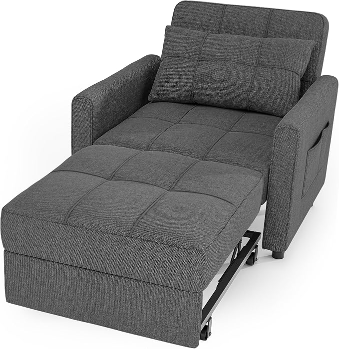 Gizoon Sofa Bed Chair 3 in 1 Convertible, Pullout Single Sleeper Chair Bed with Adjustable Backrest, Spacious Multifunctional Sofa Couches for Living Room, Bedroom, Apartment