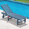 SERWALL Outdoor Chaise Lounge, Patio Chaise Lounge Chair with 5 Positions Adjustable Backrest, HDPE Lounger with Rolling Wheels & Cup Holder for Pool, Navy