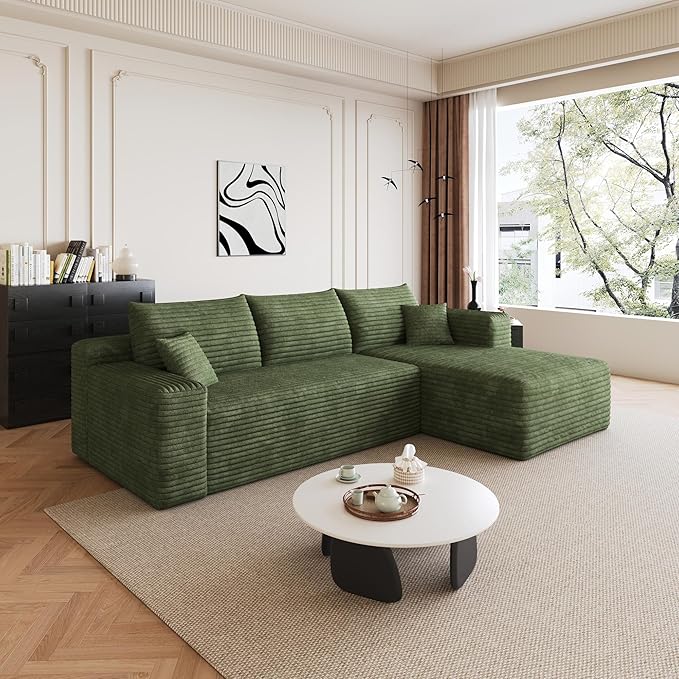 AUGOP 96" Sectional Couches for Living Room Modern Modular Sofa with L-Shape Couchs Upholstered Boneless Couch Deep Seat Sectional Couch with Chaise (Green, 96" Right Facing Chaise+2Seaters)