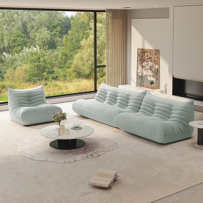 Fireside Chair Corner Bean Bag Chair for Adults, Modern Corduroy Fabric Caterpillar Sofa Couch, Lazy Floor Sofa Armless Foam Couch Lounger Tatami Recliner for Living Room Bedroom Dorm Office