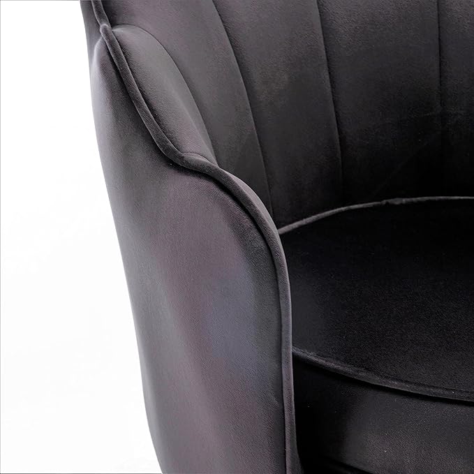 Container Furniture Direct Velvet Barrel Accent Chair with Scalloped Silhouette and Gold Metal Legs, Decorative Piece Suitable for Traditional, Modern, and Contemporary Spaces, Black