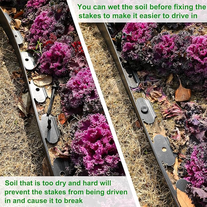 Hemikaki 4 Inch Tall Garden Edging Border 66FT with 90pcs Spikes, Plastic Edging Border for Landscaping, Lawn, Garden, Flower Beds, Paver, Pathway