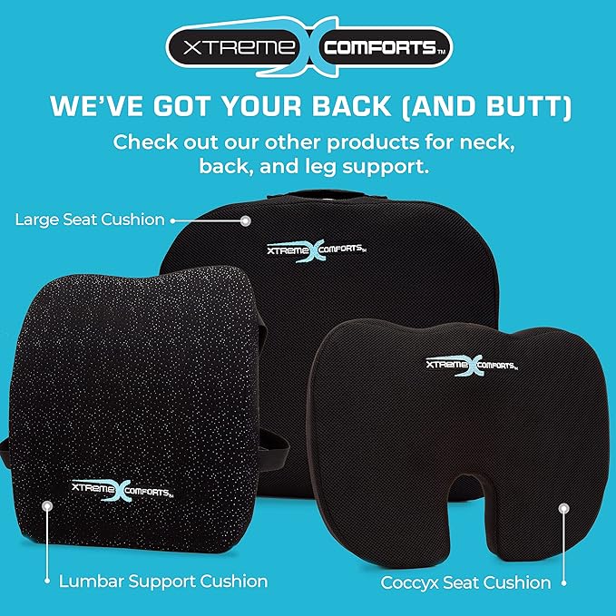 Xtreme Comforts Seat Cushion, Office Chair Cushions - Pack of 1 Padded Foam Cushion w/Handle for Desk, Wheelchair & Car Use - Back Support Pillow for Chair