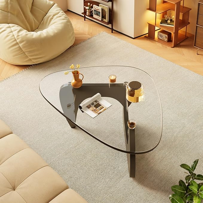 LUCKIIA Coffee Tables Glass Small Farmhouse Coffee Table Mid-Century Modern Wood Center Table for Living Room, Black Transparent, 45 Inch