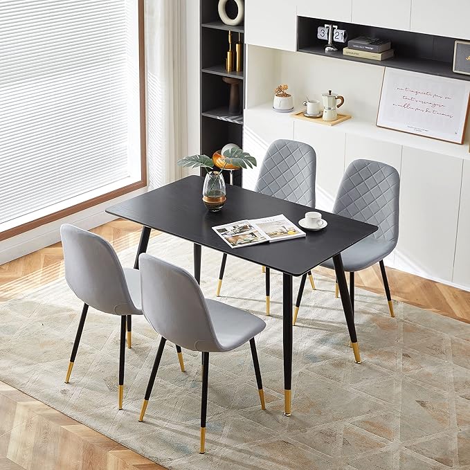 Set of 4 Dining Chair Unique Design Upholstered Velvet Kitchen Chair Ergonomic with Backrest Soft Living Room Chair Armless with Metal Legs for Home, Dining Hall,Restaurant