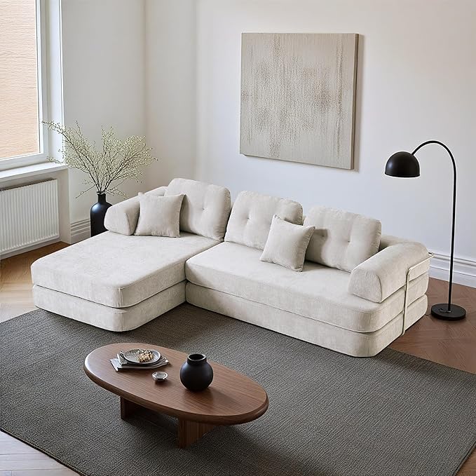 KEIKI 104" Modern Sectional Modular Sofa Bed with Chaise,Enhanced Frame Stability,Compressed Memory Foam Couch for Living Room