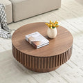 31.49'' Round Coffee Table with Storage Small Coffee Table for Apartment, Modern Living Room Coffee Table with Sturdy Pedestal (Walnut, Ø31.49 x 13.77 with Storage)