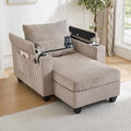 Merax Modern 37.4" Upholstered Indoor Chaise Lounge with USB Ports, Phone & Cup Holders, Single Sofa Couch Sleeper Bed w/Storage Armrest and Soild Legs, Easy Assemble, Brown