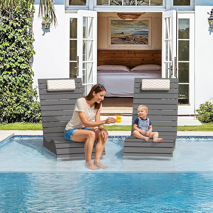 Homenjoy HDPS Pool Lounge Chairs, Use in Pools Lounge Chairs up to 10-Inches of Water, Chaise Chairs with Headrest, Lounge Chair Outdoor, Fade-Resistant Pool Lounger for Deck