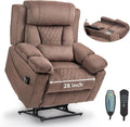 Oversized Lift Assist Recliner Chair with Massage Heating, Extra Wide Lay Flat Recliner Chairs with Lumbar Pillow, Flip Arm Storage Cup Holders and USB Type C Charging for Elderly Sleeping