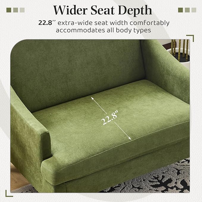 Bezseller Oversized Accent Chairs Set of 2, 33.5'' Wide Seat Comfy Armchair with 2 Pillows, Upholstered Big Reading Chair, Modern Single Sofa Chair for Living Room Bedroom Apartment Office, Green
