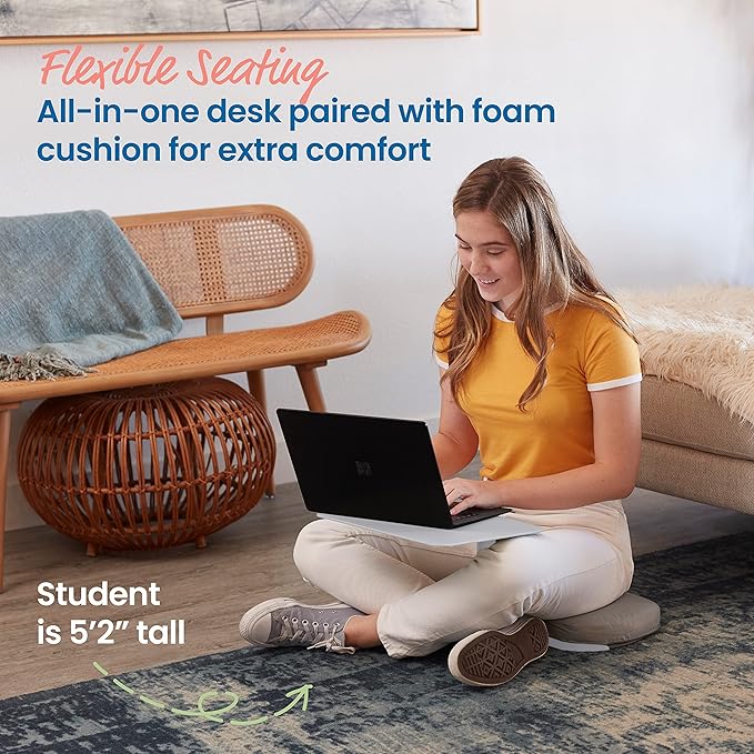 ECR4Kids The Surf Portable Lap Desk with Cushion, Flexible Seating, Light Grey