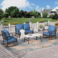 HERA'S HOUSE 4 Piece Metal Patio Furniture Set, 2 x Rocking Cushioned Chair, 2-Seat Lover Sofa with Coffee Table, All Weather Outdoor Conversation Set for Lawn Garden Backyard Deck, Pacific Blue