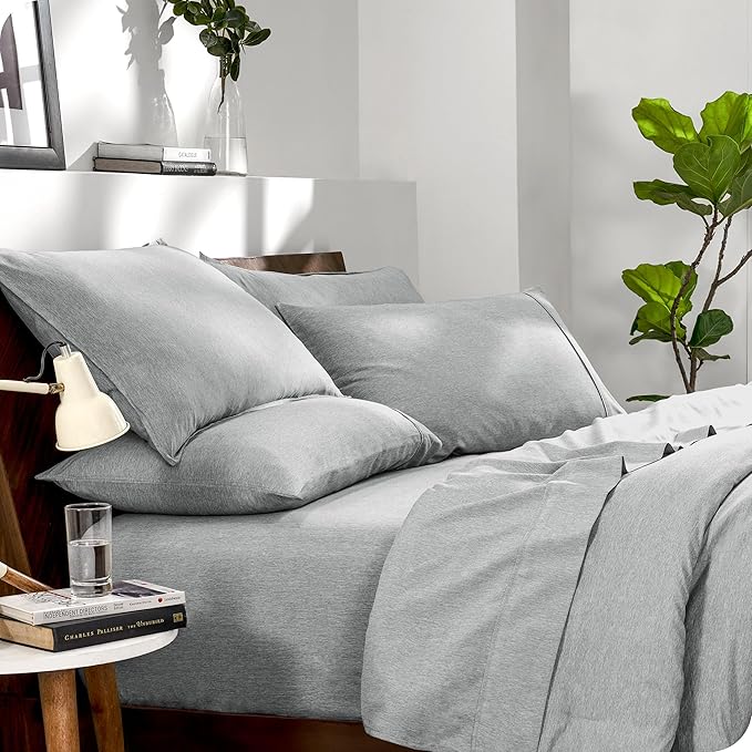 Bare Home Bed-in-A-Bag 7 Piece Comforter & Sheet Set - King - Goose Down Alternative - Ultra-Soft 1800 Premium Bedding Set - Cationic (King, Heathered Pewter)