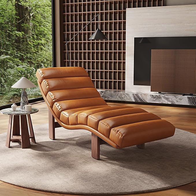 Modern Chaise Lounge Chair with Wooden Legs, Armless, Comfortable Upholstered Seat – Perfect for Living Room, Bedroom, or Office