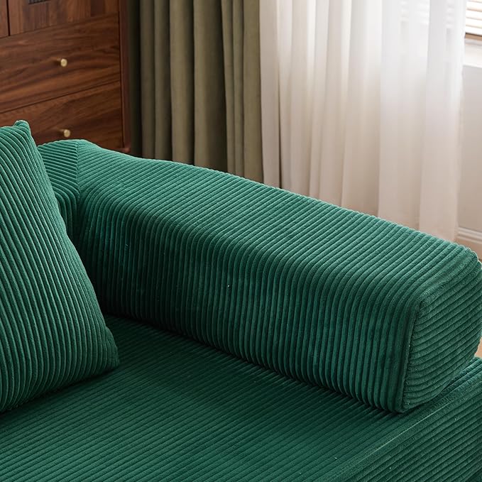 77" Convertible Foldable Floor Couch, 3-Seat Futon Sleeper Sofa for Living Room, Bedroom, or Apartment, with Pillow Backrest and Armrests, Corduroy Fabric, No Assembly Required, Dark Green