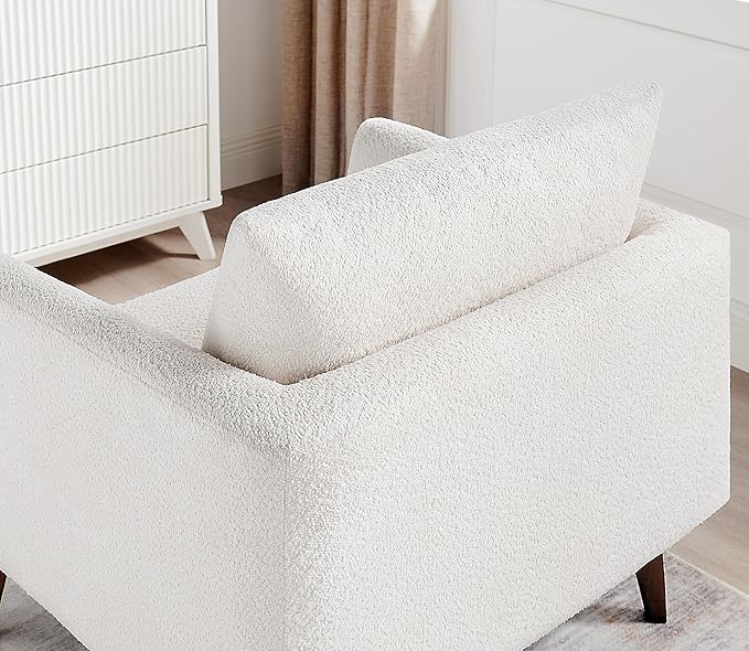 VANOMi Oversized Accent Chair, Set of 2, 37" Wide Boucle Armchair with Solid Wood Legs, Modern Accent Chair for Living Room Bedroom Office, Cozy Reading Chair, Easy Assembly, White