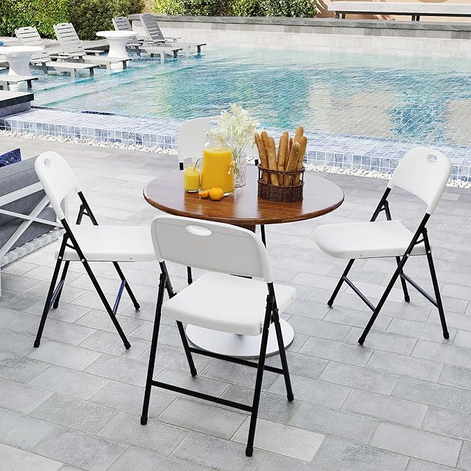 Folding Chairs, Plastic Foldable Chair, Outdoor Plastic Sturdy Metal Folding Chairs, Heavy Duty Foldable Commercial Seating for Picnic, Party, Patio 60 Pack White