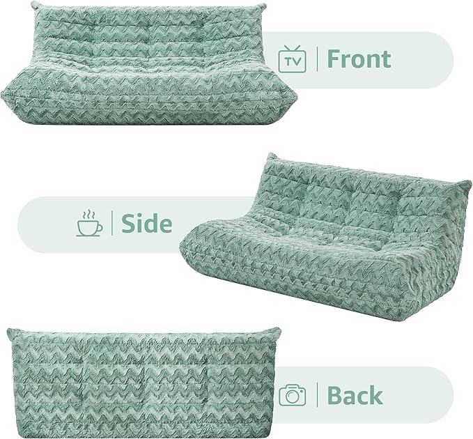 Bean Bag Chairs for Adults Giant Bean Bag Chair Memory Foam BeanBag Chair Bean Bag Sofa with Filler Faux Fur Fireside Beanbags Lazy Sofa for Living Room Bedroom Office (Green Chevron, 3-Seater)