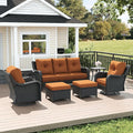 LayinSun 6 Piece Wicker Outdoor Furniture Set with 6-inch Comfy Cushions, High Back Patio Furniture Set with Swivel Rocking Chairs and Side Table
