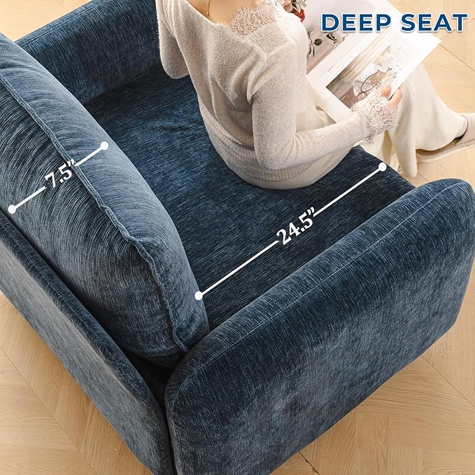 Oversized Accent Chair with Ottoman,All Seats Storage,Comfy Big Armchair,24.5'' Deep Seat,Upholstered Living Room Chairs,Reading Chair,Lounge Chair for Bedroom,Office,Chenille,Blue