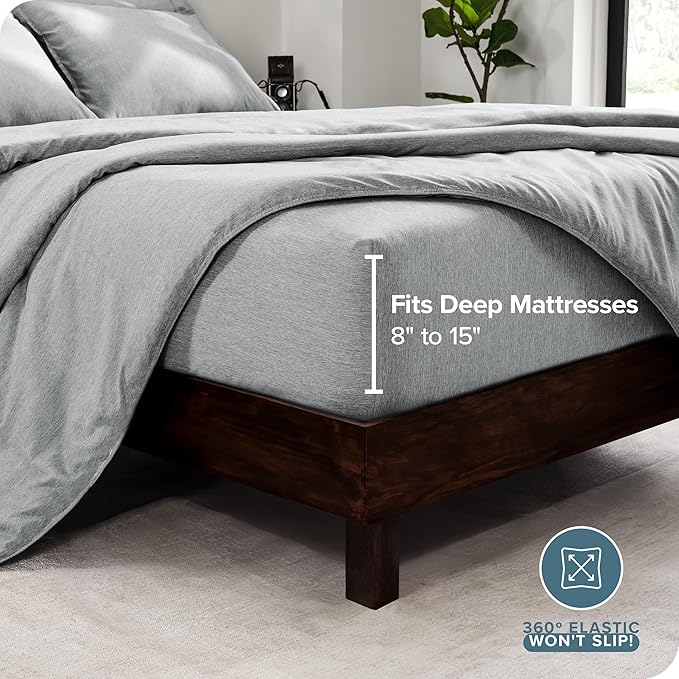 Bare Home Bed-in-A-Bag 7 Piece Comforter & Sheet Set - California King - Goose Down Alternative - Ultra-Soft 1800 Premium Bedding Set - Cationic (Cal King, Heathered Pewter)
