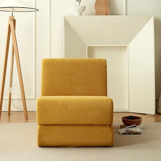 Swbvs Folding Sofa Bed, Single Chair Lounger with Back Support, Multi-Functional Floor Sofa for Living Room, Bedroom, or Small Spaces, Yellow Corduroy Fabric, Compact & Comfortable Design