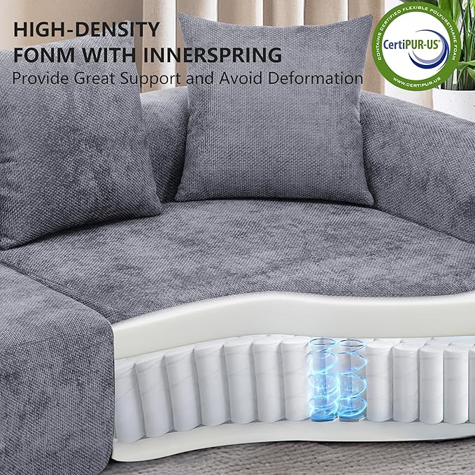 109” Curved Sectional Sofa, Chenille Fabric Modular Cloud Couch, No Assembly Required Half Moon Couch with Deep Seat, 4 Pillows for Living Room, Apartment, Bedroom