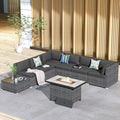 HOOOWOOO 8 Piece Patio Sectional Furniture Set with Fire Pit Table,Modern Wicker Outdoor Conversation Sofa Sets,Weather Resistant Modular L Shaped Outside Couch Set(Black)