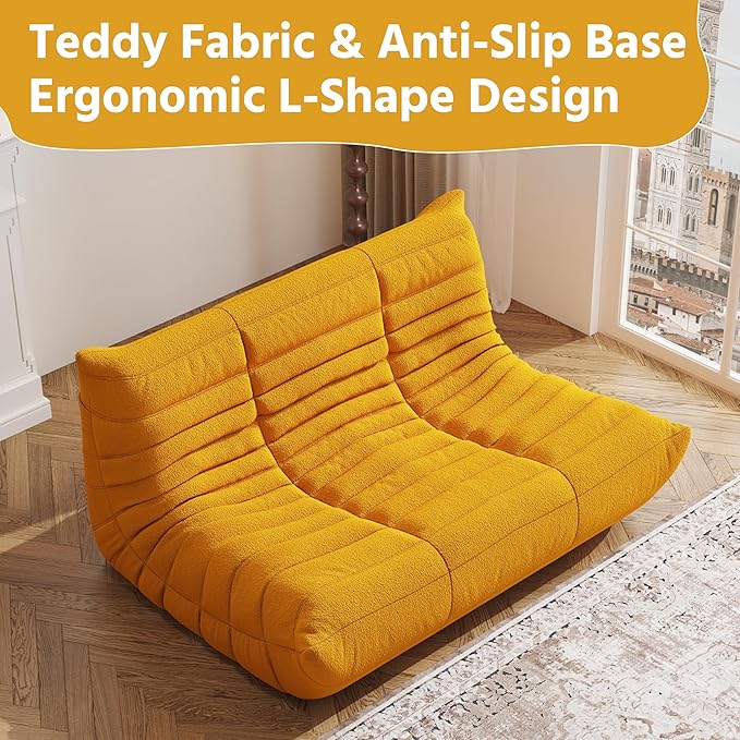 Bean Bag Chair, Fireside Chair, Large Bean Bag Chair for Adults, Bean Bag Chairs for Teens with High-Resilience Foam, Non-Slip Base Floor Lounge Sofa,Living Room (Yellow, Loveseat)