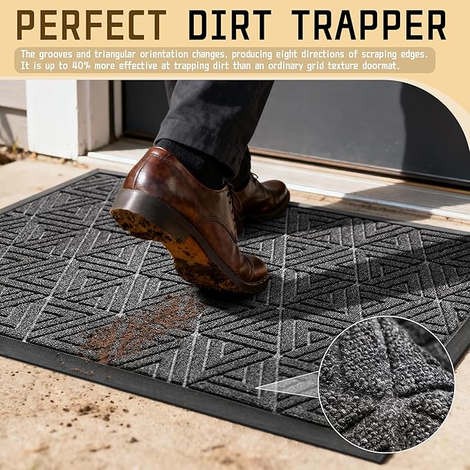 Yimobra Large Door Mat 47x24, All-Weather Waterproof Non-Slip Welcome Matt Outdoor, Heavy Duty Non Slip Doormat for Entryway for Patio and Garage Indoor, Easy Clean, Mix Grey