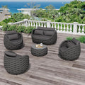 Erotr Fully Assembled Patio Furniture Set: 5 Pieces Woven Rope Outdoor Conversation Set Cushioned - Modern Metal Deck Loveseat Chair Table Set - Porch Seating For Yard Garden Poolside Hotel, Dark Grey