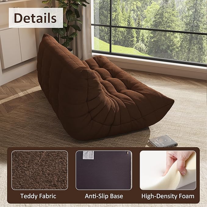 Bean Bag Chair, Oversized Bean Bag Chair for Living Room, Fireside Chair for Adults with Memory Foam Filled, Big Accent Lounge Floor Sofa for Reading, Relax, No Assembly Required. (Coffee 3-Seater)