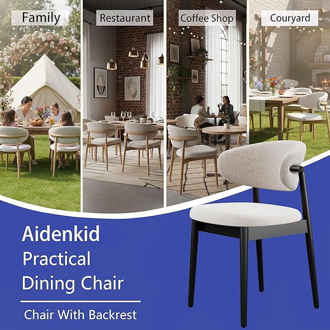 Set of 2 Solid Ash Wood Dining Chairs, Upgraded Reinforced Zero-Wobble Frame, Mid-Century Modern Side Chairs with Ergonomic Curved Backrest & Adjustable Floor Protectors (K-Black, Set of 2)