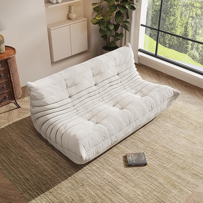 Bean Bag Chair, Oversized Bean Bag Chair for Living Room, Fireside Chair for Adults with Memory Foam Filled, Big Accent Lounge Floor Sofa for Reading, Relax, No Assembly Required. (Beige 3-Seater)