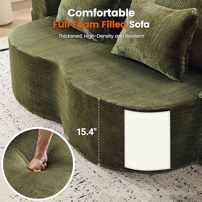 Orynveela Convertible Folding Sofa Bed, 78” Full Size Floor Sleeper Couch, Chenille Full Foam Futon Loveseat for Living Room Bedroom, No Assembly Required (Green)