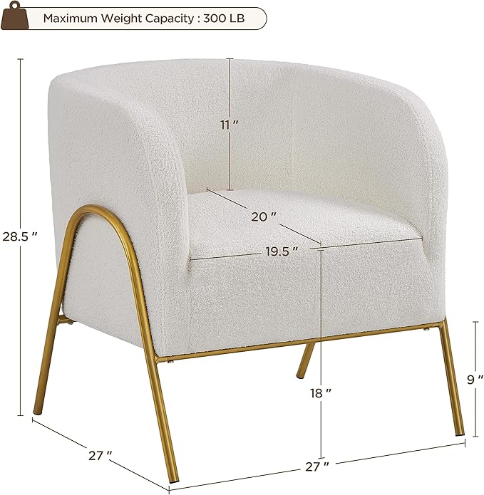 Yaheetech Accent Chair Set of 2, Armchair Set, Side Chairs for Living Room, Boucle Fabric Vanity Chairs with Gold Legs for Bedroom Office Reading Nook, Ivory