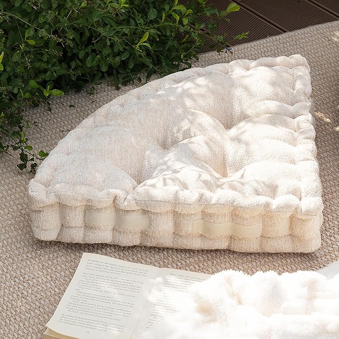 Fan-Shaped Floor Cushion Corner Nook Floor Pillow, Meditation Cushion for Sitting or Yoga, Kids Play Cushions Thick for Indoor or Outdoor Seating 20"*20" Ivory
